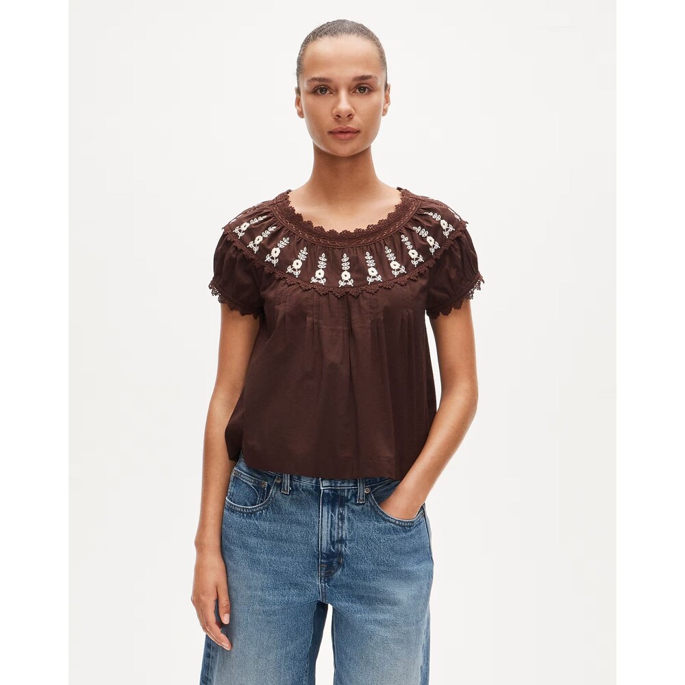 J.CREW Embroidered Cap Sleeve Top S Smoked Walnut Cotton Elevated NWT B41